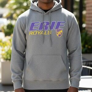 Erie Royals Gray Hoodie Sweatshirt Pullover Athletic Long Sleeve Men's Size S